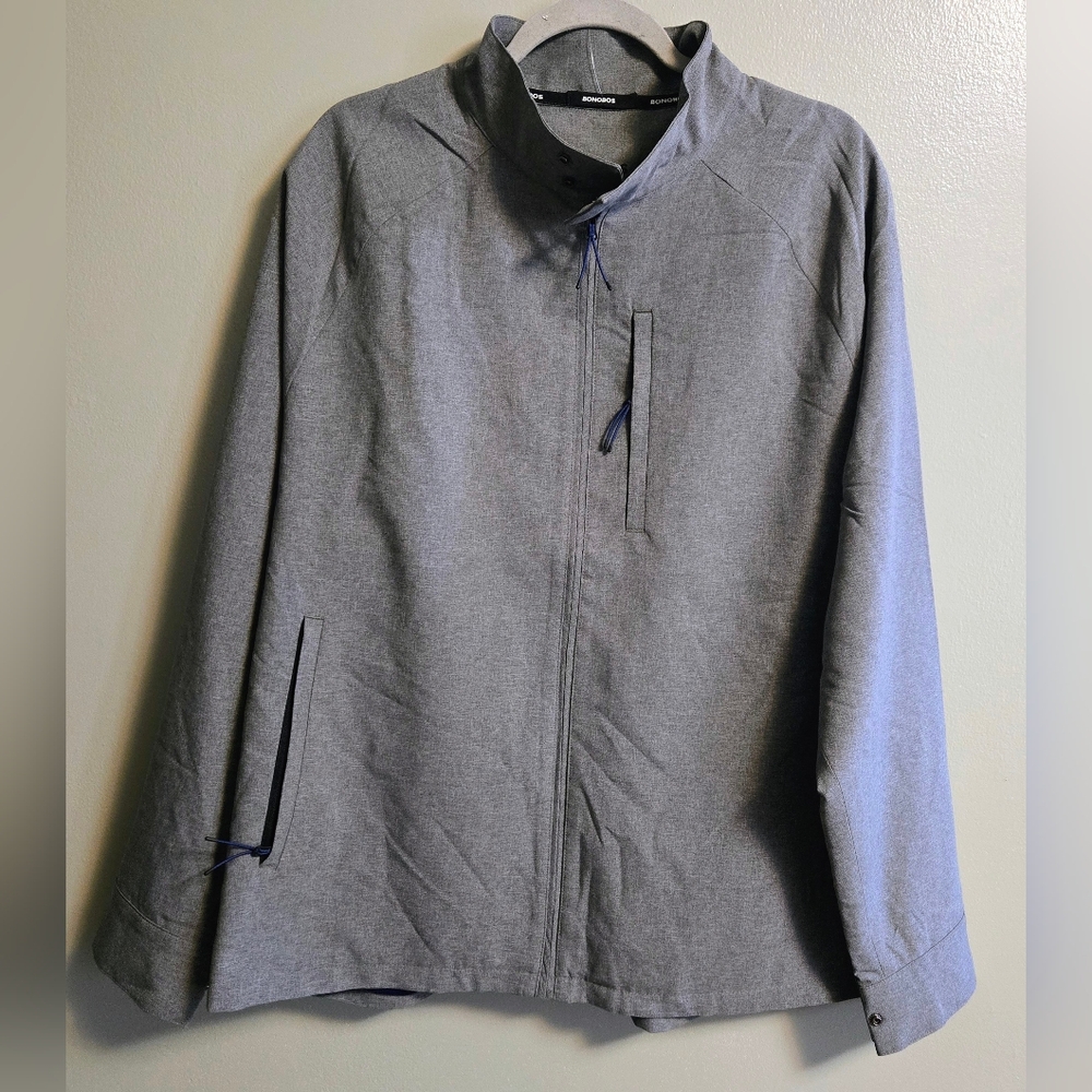 NWT Bonobos Golf Jacket XL Gray Full Zip Pockets Mesh Lined Tour Harrington